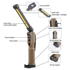 FT20 Folding Magnet Car Inspection Light Work Maintenance Lamp Strong Emergency COB LED Lamp, FT20, FT20 Khaki