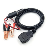 OBD II Car ECU Emergency Power Supply Cable Memory Saver with Alligator Clip-On Cigarette Lighter Power Socket, OBD II
