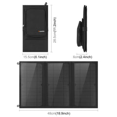 HAWEEL 18W 3 Panels Foldable Solar Panel Charger Bag with 5V / 3.1A Max Dual USB Ports, Support QC3.0 and AFC, 18W 3 Panels