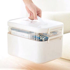 Household Portable Cosmetic Finishing Storage Box Large-capacity Family Safety Emergency Storage Box Double-layer Medicine Case, S-24x16.5x16cm, L-28.5x19.5x18.5cm