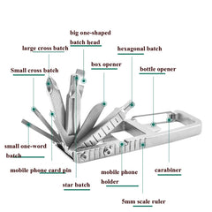 13 In 1 Multifunctional Stainless Steel Combination Batch Head Small Tool Foldable Outdoor Emergency Tool, 13 In 1