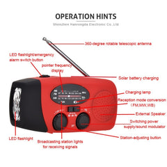HRD-902 Multifunctional Hand Crank Solar Power LED Flashlight Emergency Alarm FM Radio
