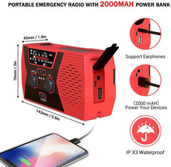 Emergency Radio Portable Hand Crank Solar Powered Radio, AM/FM/NoAA 2000mAh Orange, AM/FM/NoAA 2000mAh Red, AM/FM/NoAA 2000mAh Green