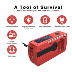 Emergency Radio Portable Hand Crank Solar Powered Radio, AM/FM/NoAA 2000mAh Orange, AM/FM/NoAA 2000mAh Red, AM/FM/NoAA 2000mAh Green