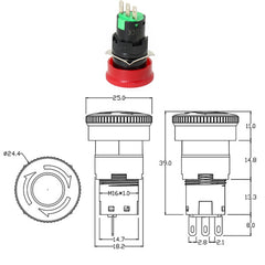 16mm Mounting Hole Emergency Stop Switch Mushroom Type Self-Locking Pushbutton Switches, LA16