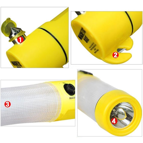 4 in 1 Multi Function Flashlight Alarm Emergency Hammer LED Flash Light For Auto-used, 4 in 1