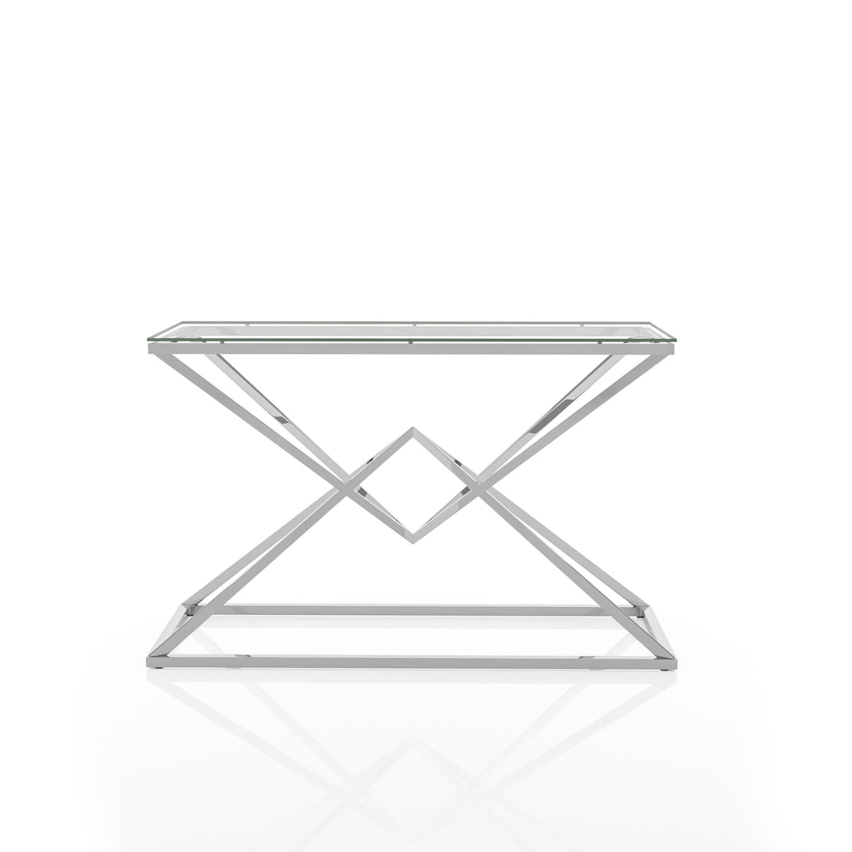 Cazzanarro Glass Top Console Table in Chrome