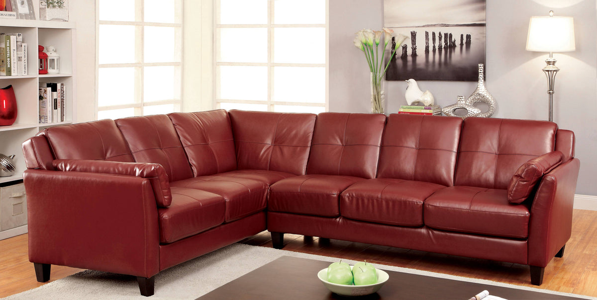 Noah Contemporary Faux Leather L-Shape Sectional in Mahogany Red