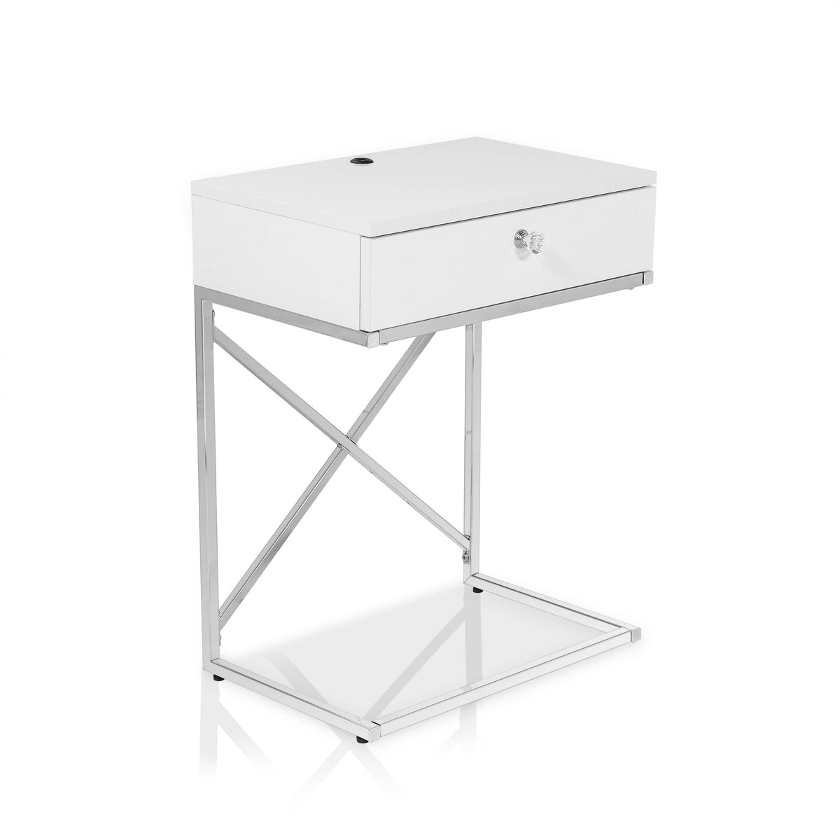 Kylie End Table with USB Port in Glossy White