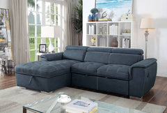 Patt Contemporary Adjustable Headrest Sectional in Blue Gray