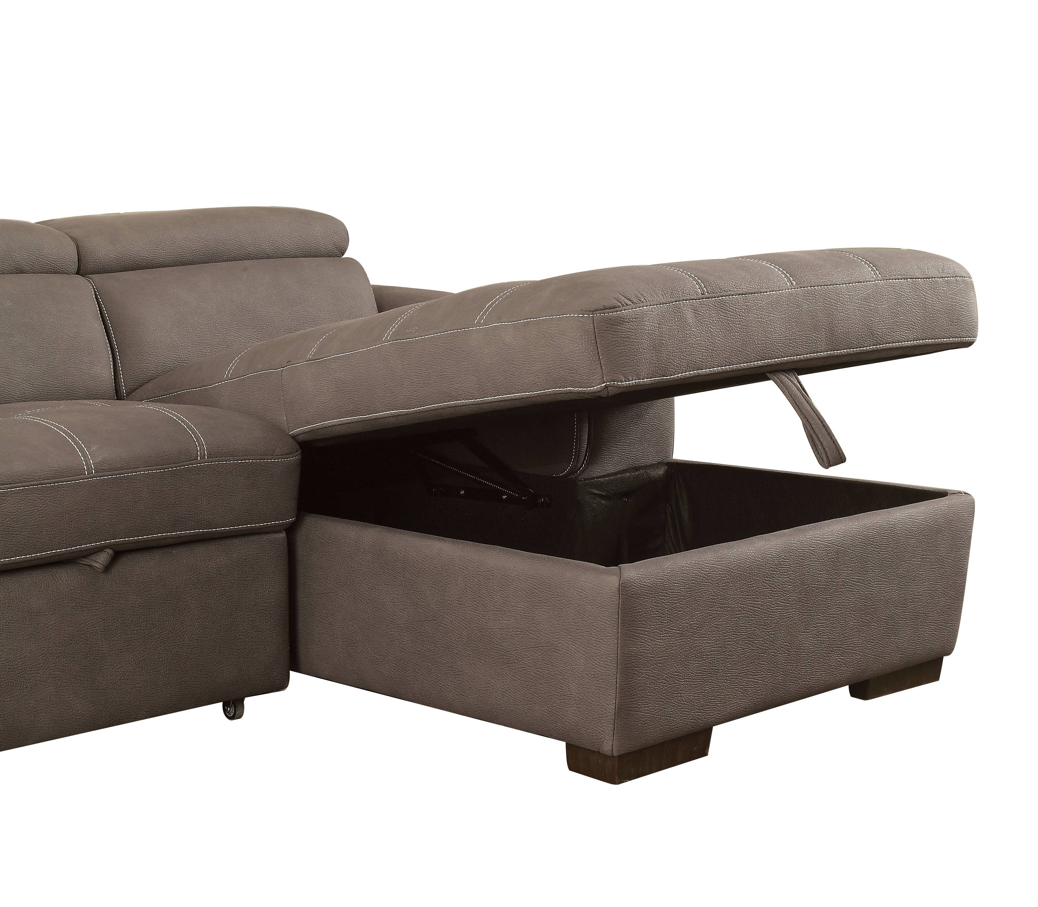 Lendra Contemporary Hidden Storage Sectional in Ash Brown