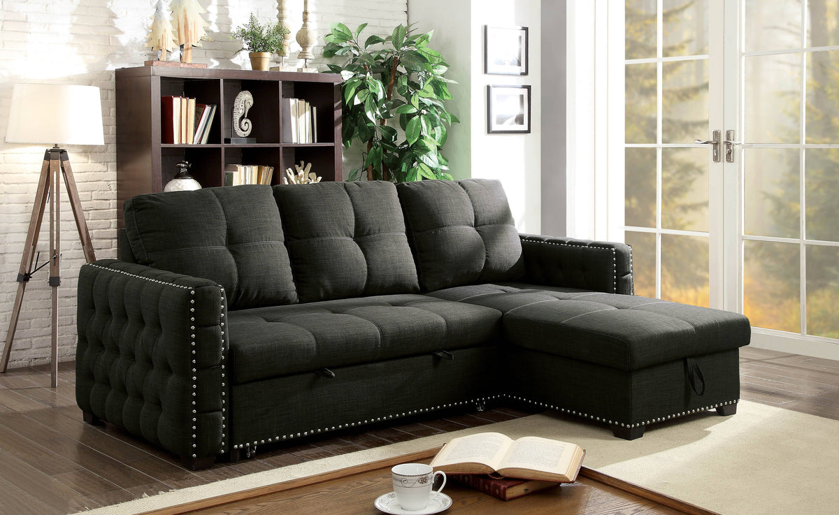 Dem Transitional Hidden Storage Sectional in Dark Gray